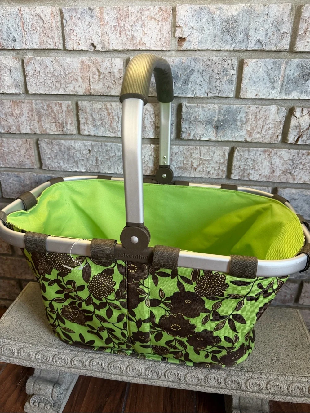 Green & Brown Floral Market Basket / Picnic Basket